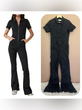 {We The Free} Jayde Flare Denim Jumpsuit in Black - Womens Large